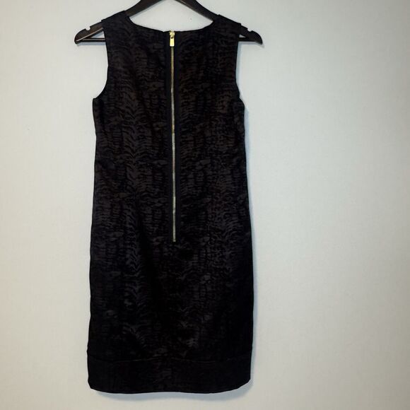 Michael Kors Size 6 Black Brown Animal Print Shiny Sleeveless Shift Dress Lined - Picture 4 of 14